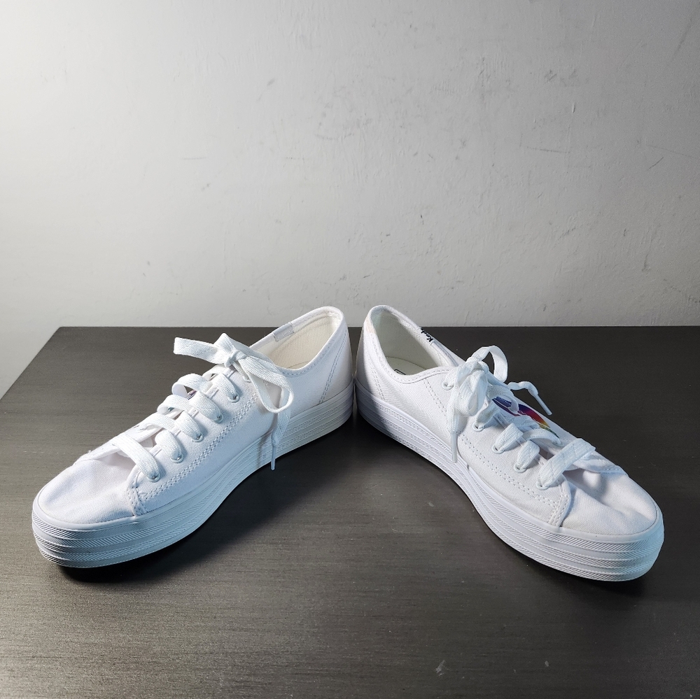 Keds Kickstart Triple White Rainbow Wave Stripe Platform Sneakers Size 8M NWOB - Picture 4 of 7